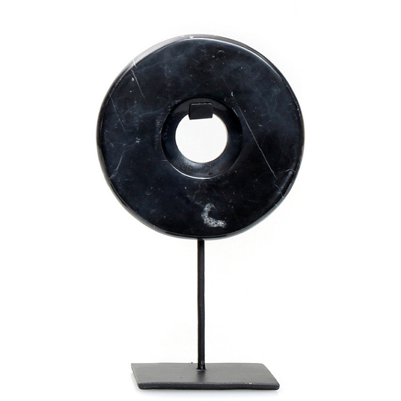 Sculpture moderne sur pied Disque Hauteur 25 cm en Marbre Métal Noir The Disk 