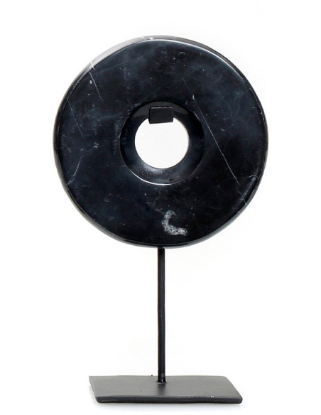 Sculpture moderne sur pied Disque Hauteur 25 cm en Marbre Métal Noir The Disk Bazar Bizar - 1