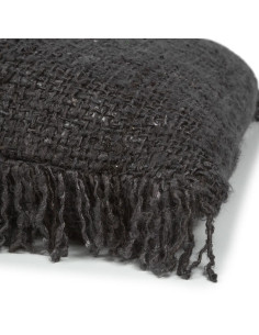 Housse de coussin XL Carrée 60x60 en Coton Noir Bleu marine avec franges The Oh My Gee 