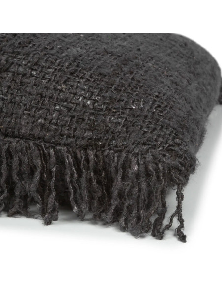 Housse de coussin XL Carrée 60x60 en Coton Noir Bleu marine avec franges The Oh My Gee 