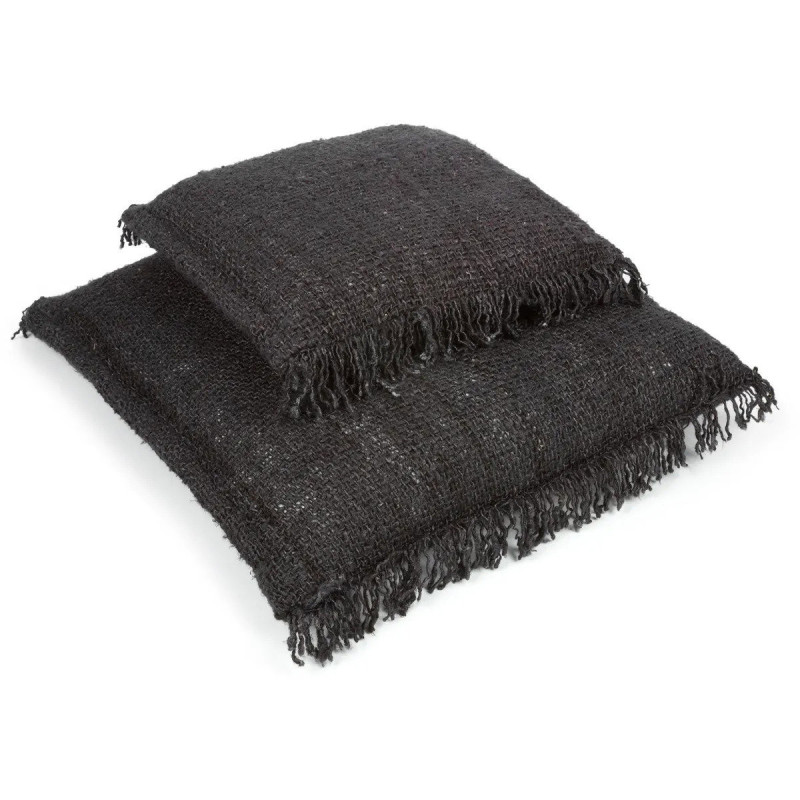 Housse de coussin XL Carrée 60x60 en Coton Noir Bleu marine avec franges The Oh My Gee 