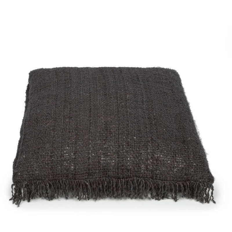 Housse de coussin XL Carrée 60x60 en Coton Noir Bleu marine avec franges The Oh My Gee 