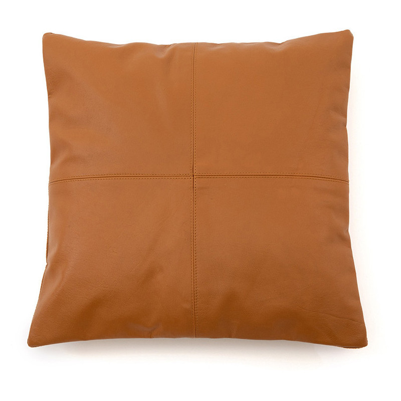 Housse de coussin Carrée 40x40 en Cuir véritable Marron camel The Four Panel Leather 