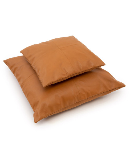 Housse de coussin Carrée 40x40 en Cuir véritable Marron camel The Four Panel Leather 
