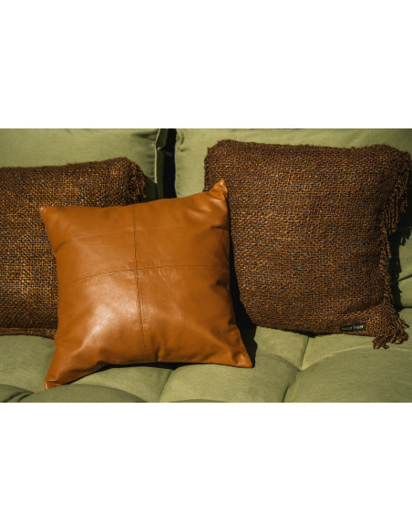 Housse de coussin Carrée 40x40 en Cuir véritable Marron camel The Four Panel Leather 