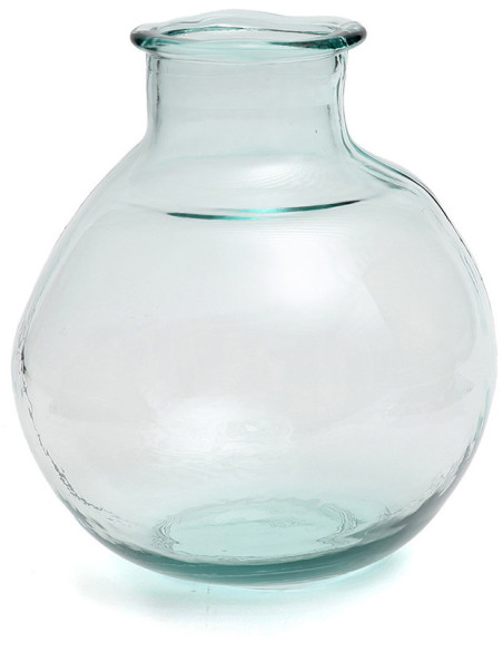 Vase moderne Boule Hauteur 31 cm Verre recyclé Bleu Transparent The Yugang 