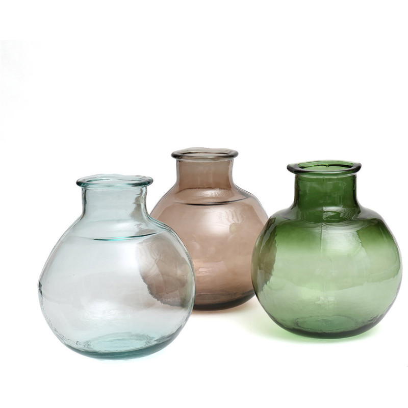 Vase moderne Boule Hauteur 31 cm Verre recyclé Bleu Transparent The Yugang 