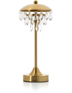 Lampe à poser LED rechargeable glamour art déco Champignon H 33 cm Métal Laiton doré Avec pampilles The Chandelette 