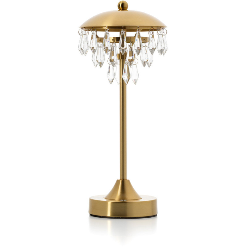 Lampe à poser LED rechargeable glamour art déco Champignon H 33 cm Métal Laiton doré Avec pampilles The Chandelette 