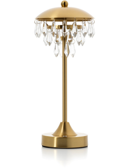 Lampe à poser LED rechargeable glamour art déco Champignon H 33 cm Métal Laiton doré Avec pampilles The Chandelette 