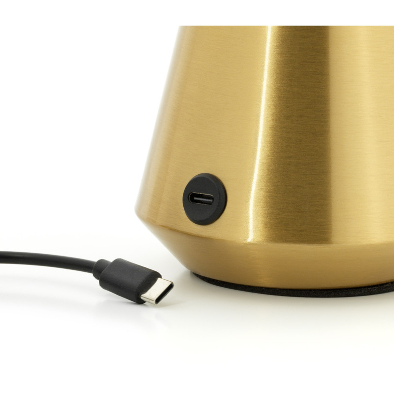 Lampe à poser LED rechargeable glamour art déco Champignon H 33 cm Métal Laiton doré Avec pampilles The Chandelette 