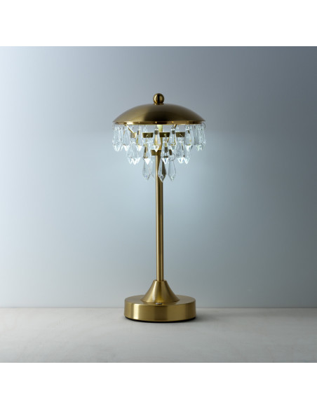 Lampe à poser LED rechargeable glamour art déco Champignon H 33 cm Métal Laiton doré Avec pampilles The Chandelette 