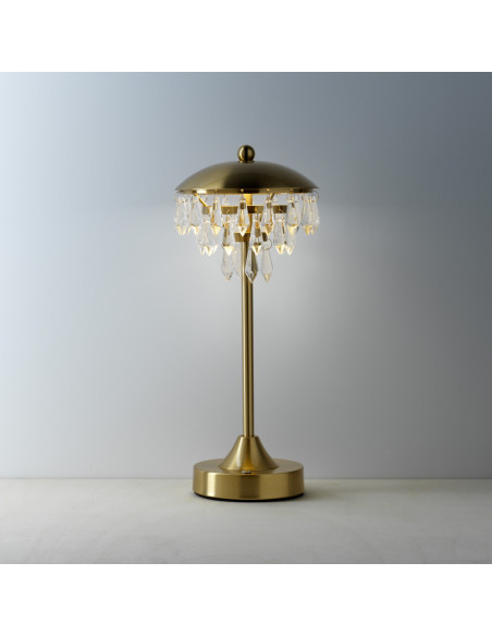 Lampe à poser LED rechargeable glamour art déco Champignon H 33 cm Métal Laiton doré Avec pampilles The Chandelette 