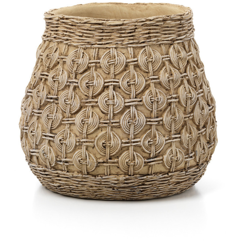 Grand Cache-pot ethnique chic Rond D 28 cm Ciment Naturel Motif noeuds The Knot Concrete 