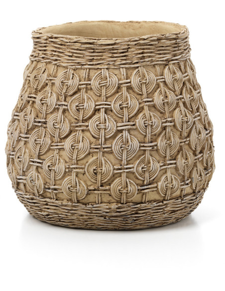 Grand Cache-pot ethnique chic Rond D 28 cm Ciment Naturel Motif noeuds The Knot Concrete 