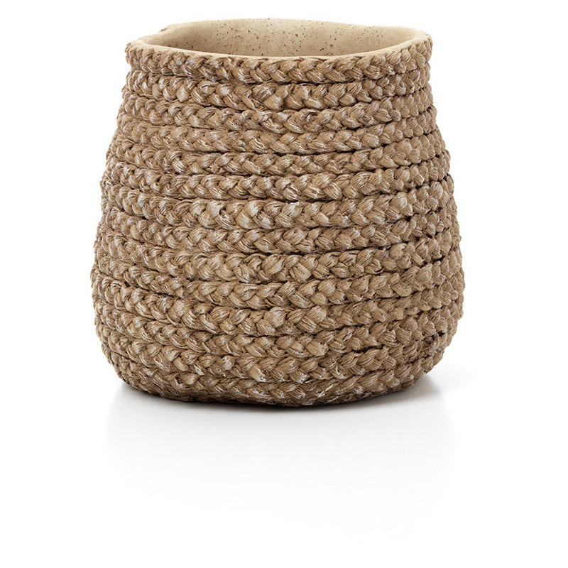 Cache-pot bohème chic Rond D 23 cm Ciment Naturel Effet fibre tressée The Fake Braided 