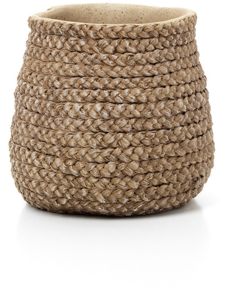 Cache-pot bohème chic Rond D 23 cm Ciment Naturel Effet fibre tressée The Fake Braided 
