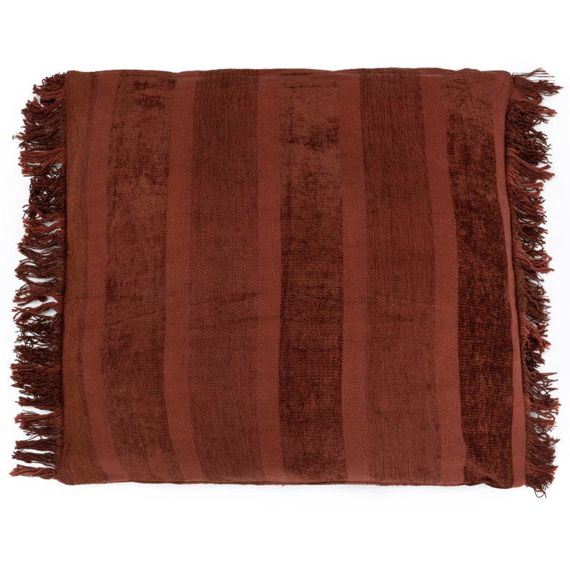 Housse de coussin XL Carrée 60x60 en Velours Bordeaux avec franges Motif rayé The Oh My Gee 