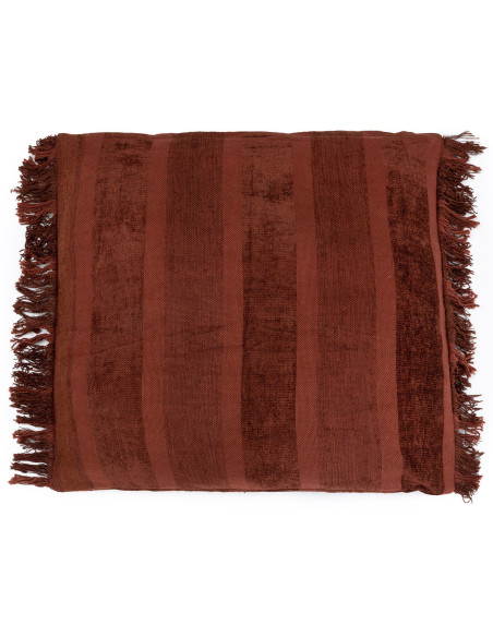 Housse de coussin XL Carrée 60x60 en Velours Bordeaux avec franges Motif rayé The Oh My Gee 
