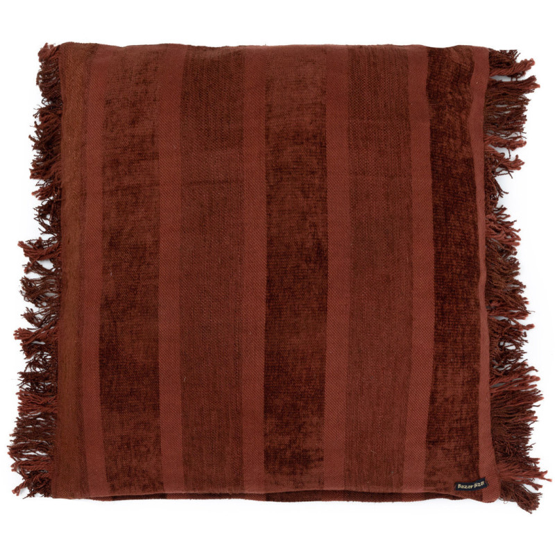 Housse de coussin XL Carrée 60x60 en Velours Bordeaux avec franges Motif rayé The Oh My Gee 