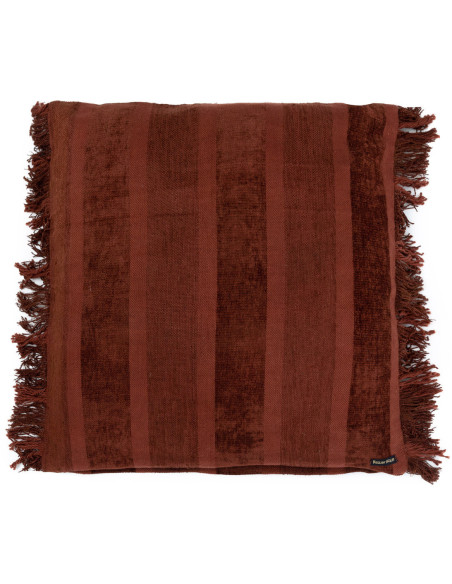 Housse de coussin XL Carrée 60x60 en Velours Bordeaux avec franges Motif rayé The Oh My Gee 