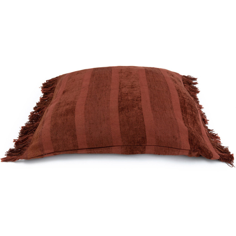 Housse de coussin XL Carrée 60x60 en Velours Bordeaux avec franges Motif rayé The Oh My Gee 