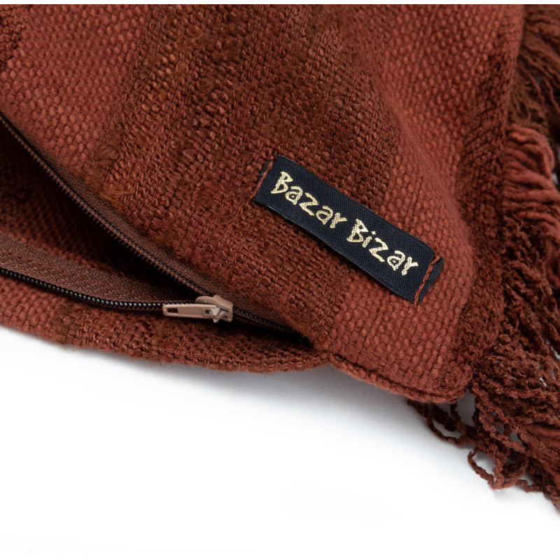 Housse de coussin XL Carrée 60x60 en Velours Bordeaux avec franges Motif rayé The Oh My Gee 