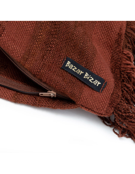 Housse de coussin XL Carrée 60x60 en Velours Bordeaux avec franges Motif rayé The Oh My Gee 