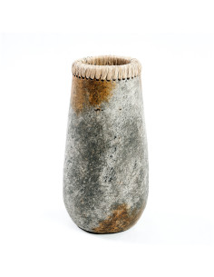 Vase Rond Hauteur 31 cm en Terre cuite Gris antique Raphia Naturel The Sneaky 