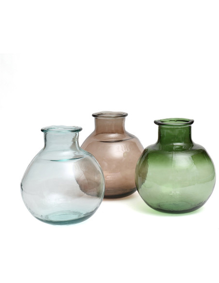 Vase moderne Boule Hauteur 31 cm Verre recyclé Beige Transparent The Yugang 