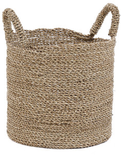 Panier de rangement bohème chic 2 poignées Rond 34 cm Jonc de mer Naturel Tressé The Sensity 