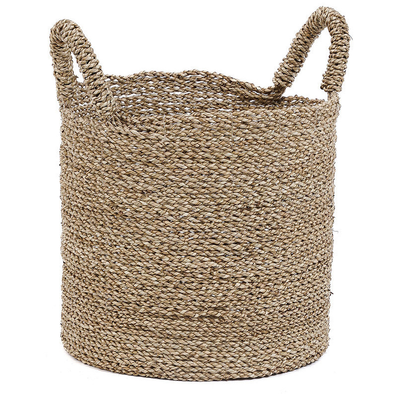 Panier de rangement bohème chic 2 poignées Rond 34 cm Jonc de mer Naturel Tressé The Sensity 