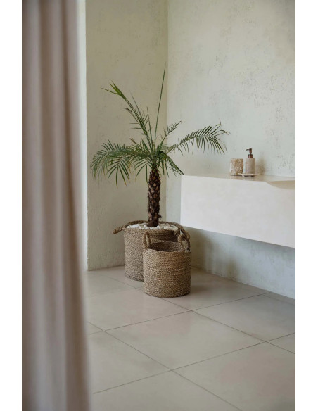 Panier de rangement bohème chic 2 poignées Rond 34 cm Jonc de mer Naturel Tressé The Sensity 