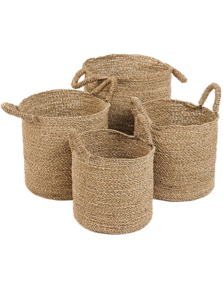 Panier de rangement bohème chic 2 poignées Rond 34 cm Jonc de mer Naturel Tressé The Sensity 