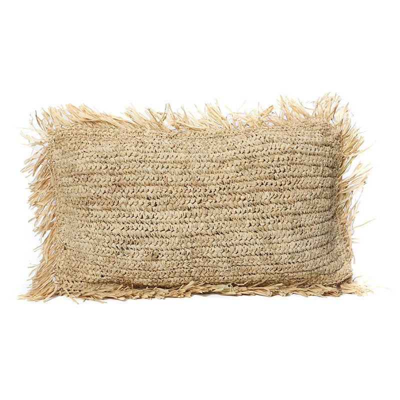 Housse de coussin Rectangulaire 50x30 en Raphia Naturel avec franges The Raffia Rectangular 