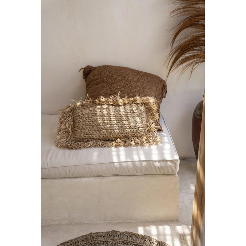 Housse de coussin Rectangulaire 50x30 en Raphia Naturel avec franges The Raffia Rectangular 