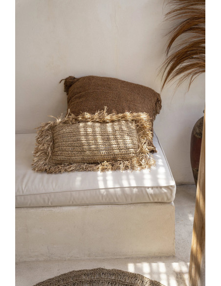 Housse de coussin Rectangulaire 50x30 en Raphia Naturel avec franges The Raffia Rectangular 