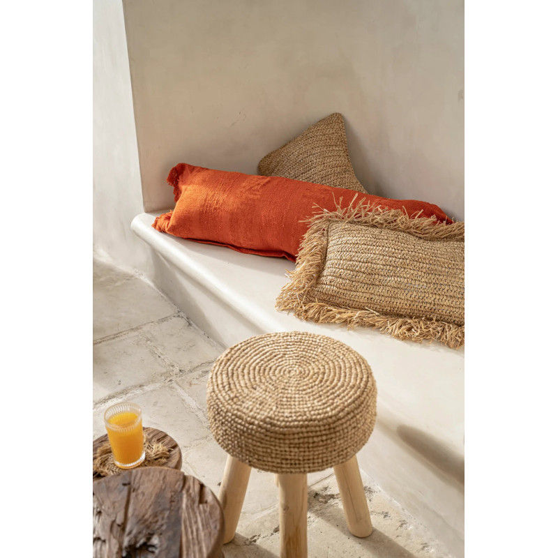 Housse de coussin Rectangulaire 50x30 en Raphia Naturel avec franges The Raffia Rectangular 