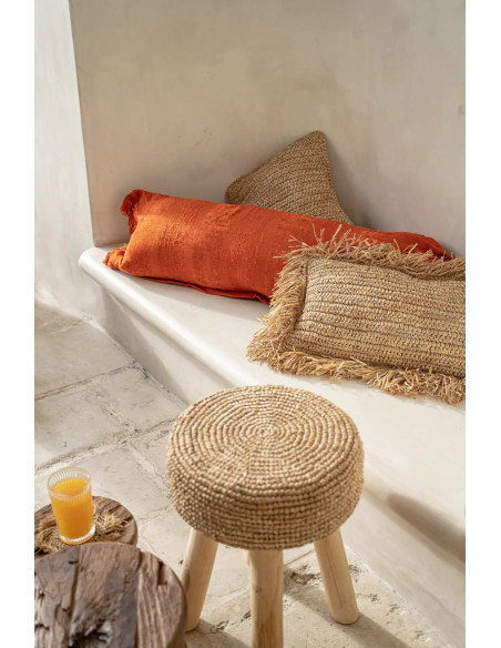 Housse de coussin Rectangulaire 50x30 en Raphia Naturel avec franges The Raffia Rectangular 