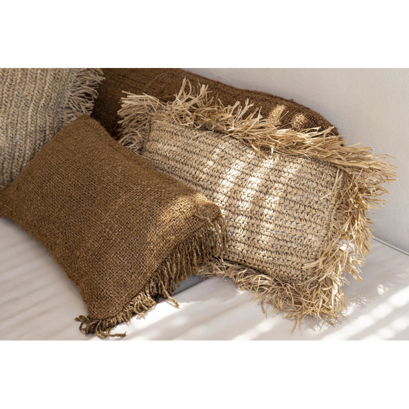 Housse de coussin Rectangulaire 50x30 en Raphia Naturel avec franges The Raffia Rectangular 