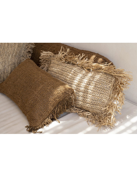 Housse de coussin Rectangulaire 50x30 en Raphia Naturel avec franges The Raffia Rectangular 