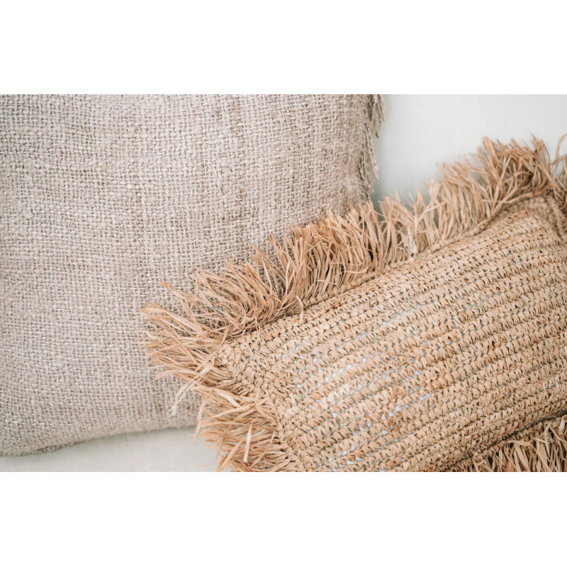 Housse de coussin Rectangulaire 50x30 en Raphia Naturel avec franges The Raffia Rectangular 