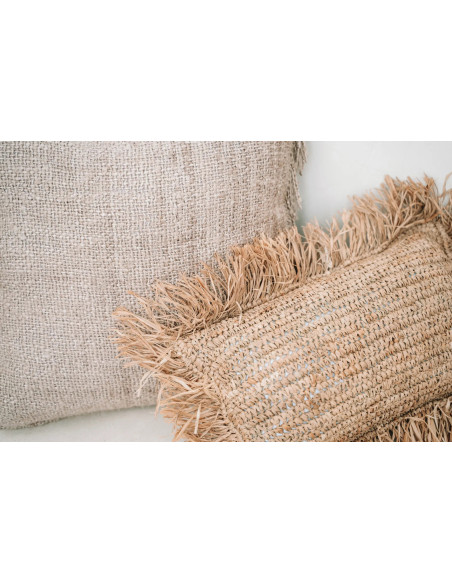 Housse de coussin Rectangulaire 50x30 en Raphia Naturel avec franges The Raffia Rectangular 
