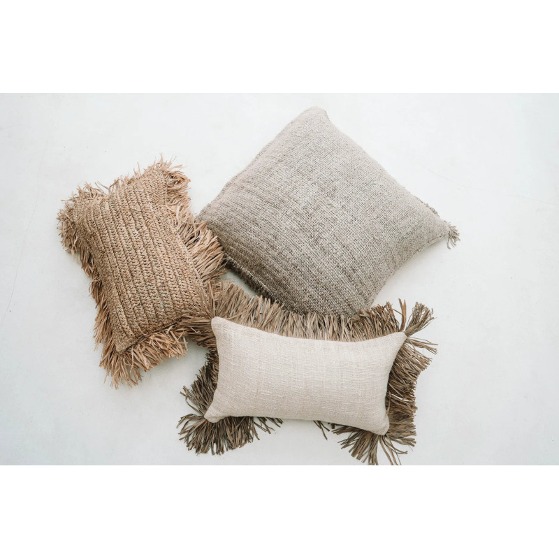 Housse de coussin Rectangulaire 50x30 en Raphia Naturel avec franges The Raffia Rectangular 