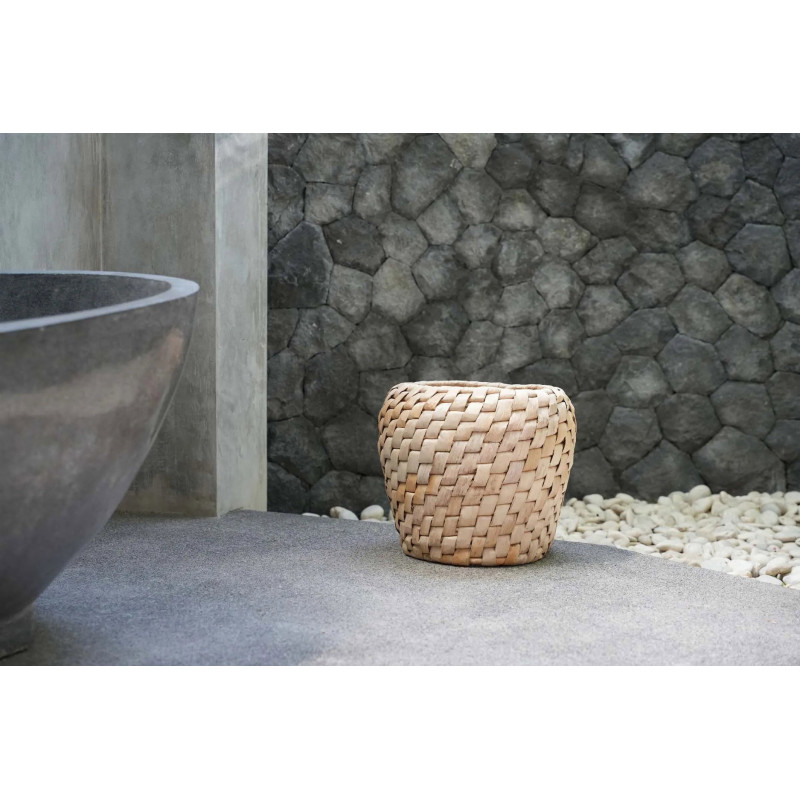 Panier de rangement ethnique chic Rond 41 cm Feuille de bananier Naturel Tressé The Chid 