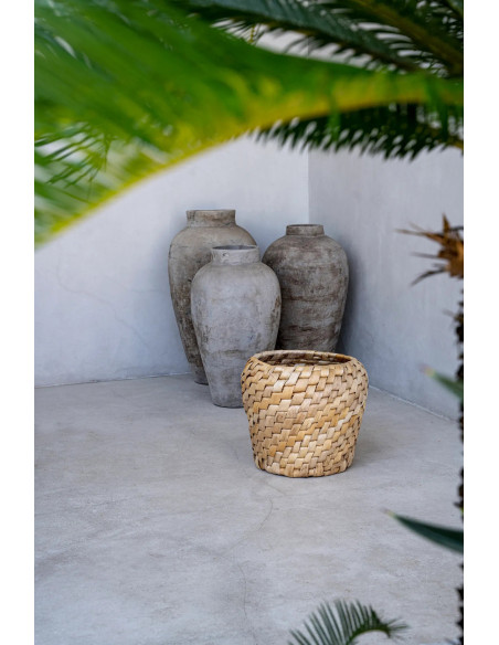 Panier de rangement ethnique chic Rond 41 cm Feuille de bananier Naturel Tressé The Chid 