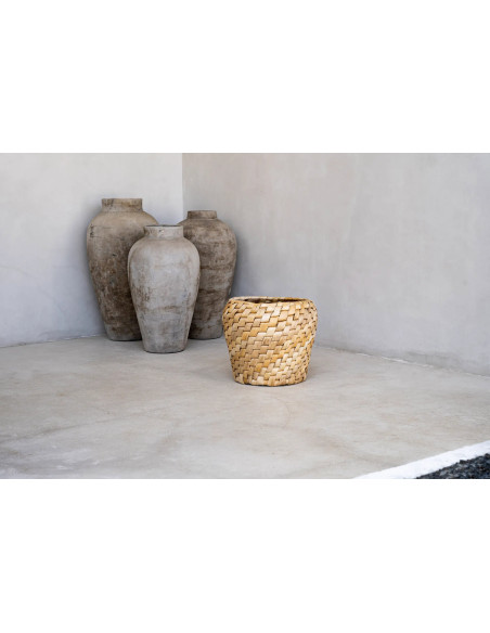 Panier de rangement ethnique chic Rond 41 cm Feuille de bananier Naturel Tressé The Chid 