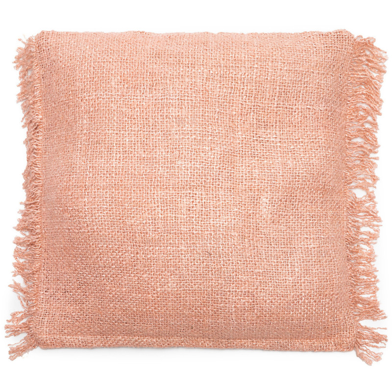 Housse de coussin XL Carrée 60x60 en Velours Rose saumon avec franges The Oh My Gee 