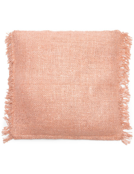 Housse de coussin XL Carrée 60x60 en Velours Rose saumon avec franges The Oh My Gee 