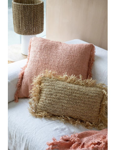 Housse de coussin XL Carrée 60x60 en Velours Rose saumon avec franges The Oh My Gee 